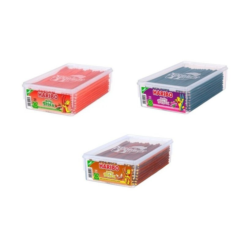 Image of 3 Cans Of Haribo Balla Stixx Mix, 1125g Raspberry + Cola + Strawberry, 150 Pieces, Veggie