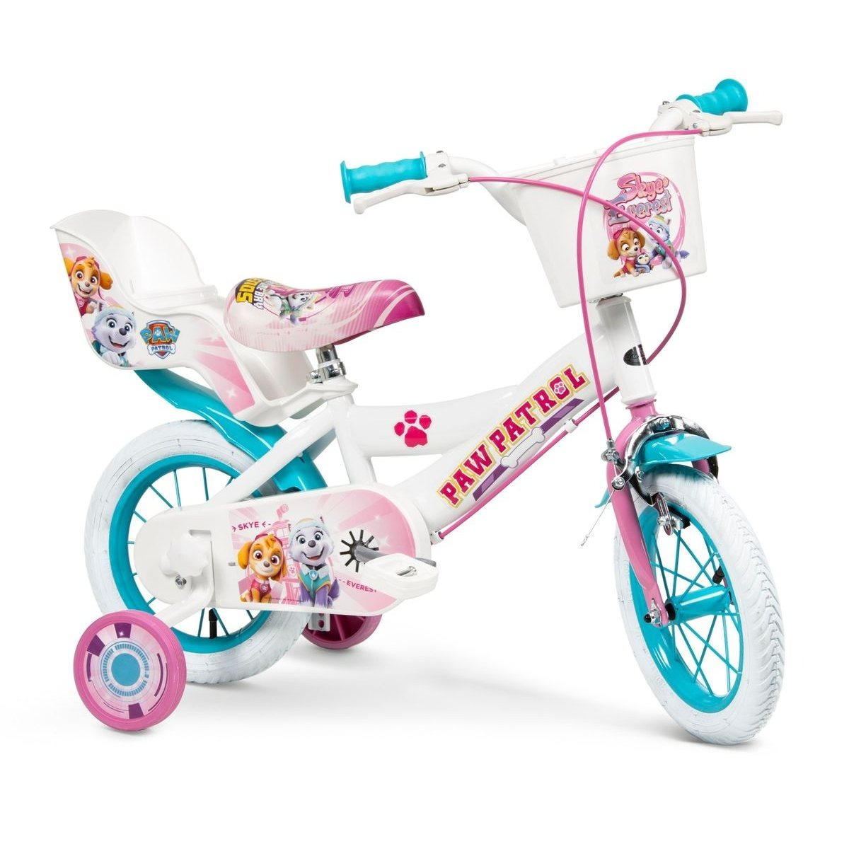 Image of 12 Inch Kids Girls' Bike Girls' Bicycle Bike Kids' Bike Girls' Bike With Rim Brake, , Mudguards, Training Wheels, Doll Seat And Basket White
