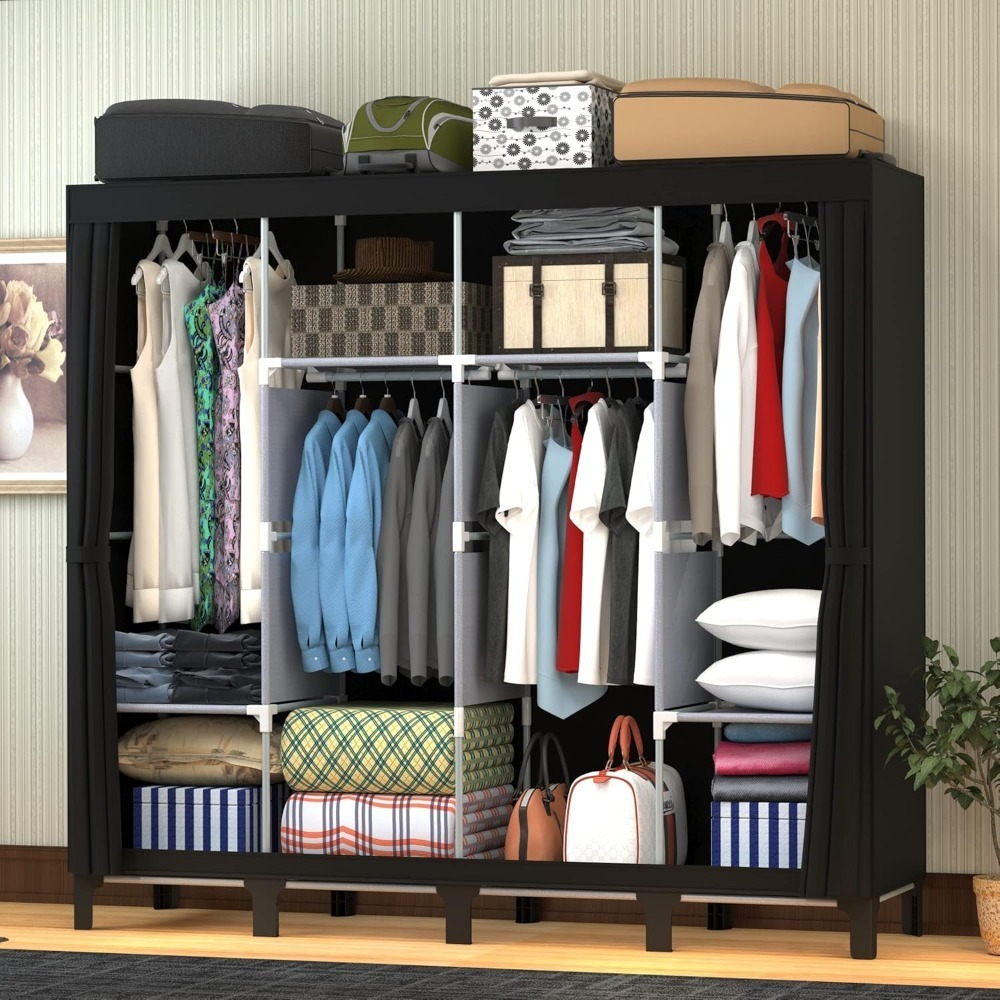 heavy duty steel tube canvas wardrobe 170 175cm foldable portable closet with new base bedroom fabric storage space