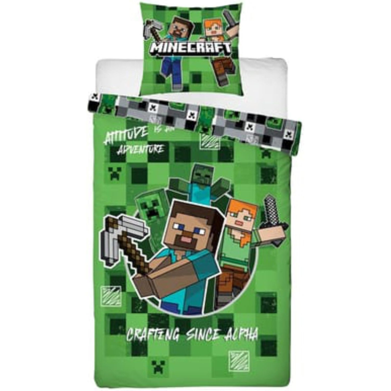 Adventure Green Bed Set, Reversible Duvet Cover 140x200 Cm, Pillowcase 63x63 Cm, With Creeper, And