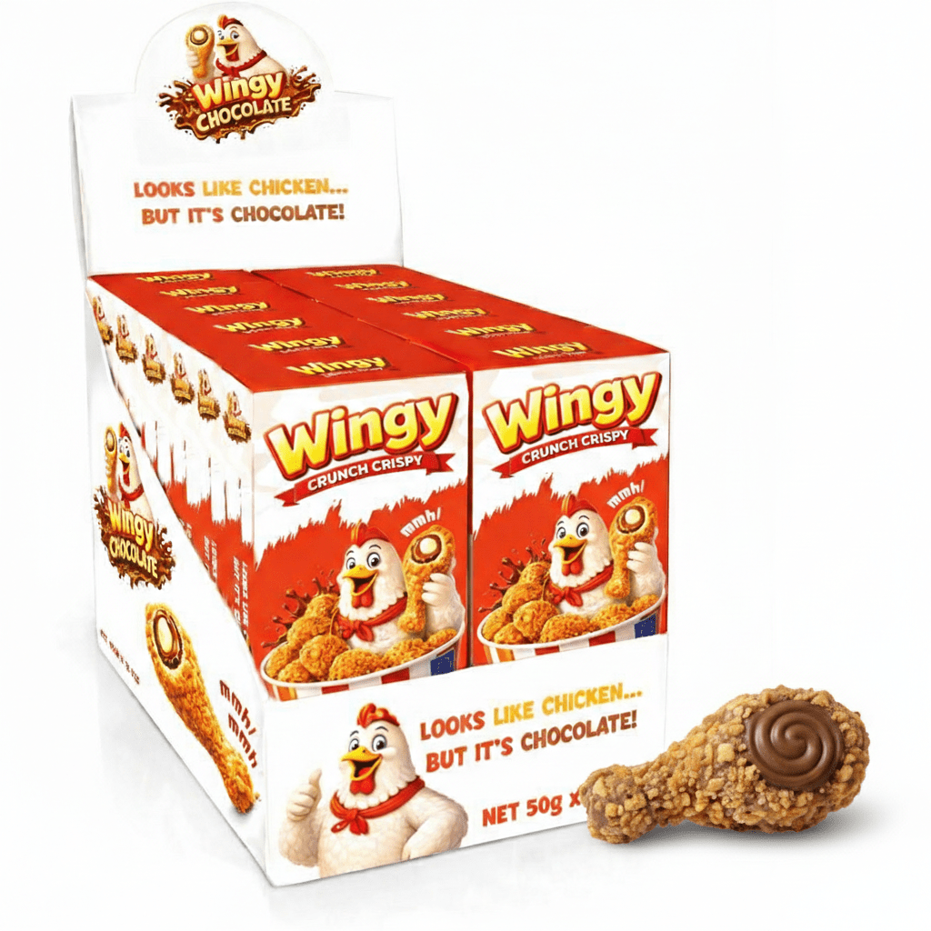 Image of Wingy Crunch Crispy Chocolate 12-pack - 12x50g – Crunchy Chocolate Pralines In Chicken Style – Looks Like Chicken, But It’s Chocolate