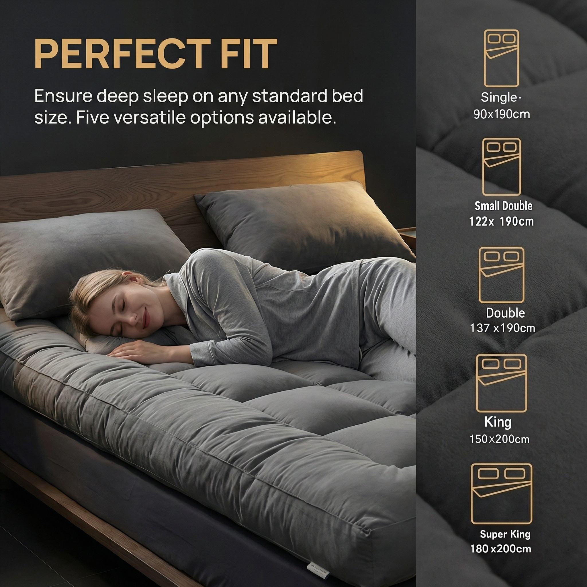 Extra Thick Grey Mattress Topper 4-Inch / 10cm Hotel Quality Deep Fitted Mattress Pad with Corner Elasticated Straps Quilted Box Stitch Breathable All-Season Comfort Single Double Small Double King Super King