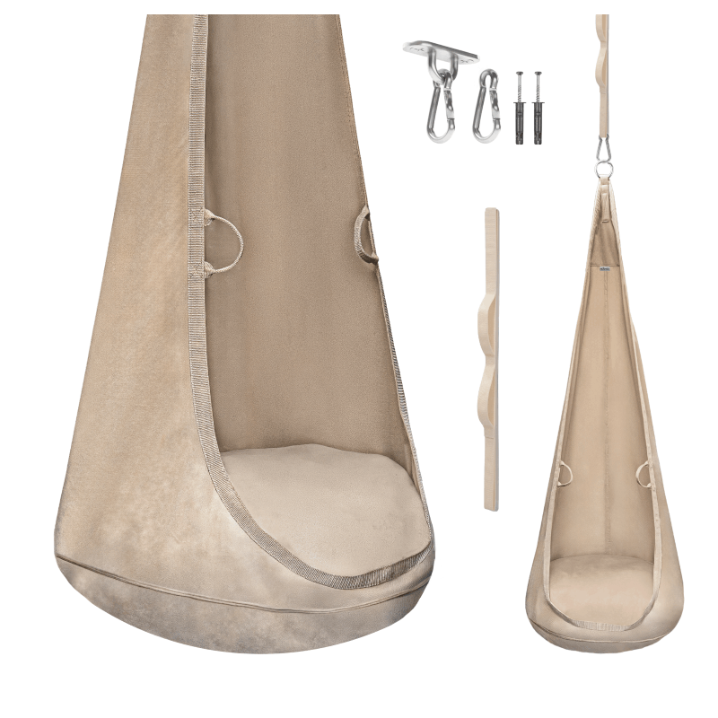 E-shop Cocoon Samt Hängesessel für Innenräume mit weichem Kissen, eleganter Hängeplatz, Premium Samt, stabile Konstruktion mit einem Montageelement
