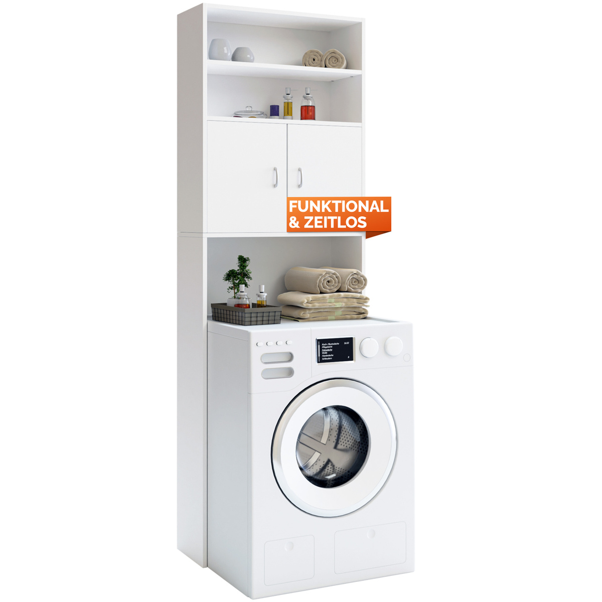 Washing Machine Cabinet 185x63x20cm 2 Doors Bathroom Cabinet Tall Cabinet Washing Machine Upper Cabinet Bathroom Shelf White