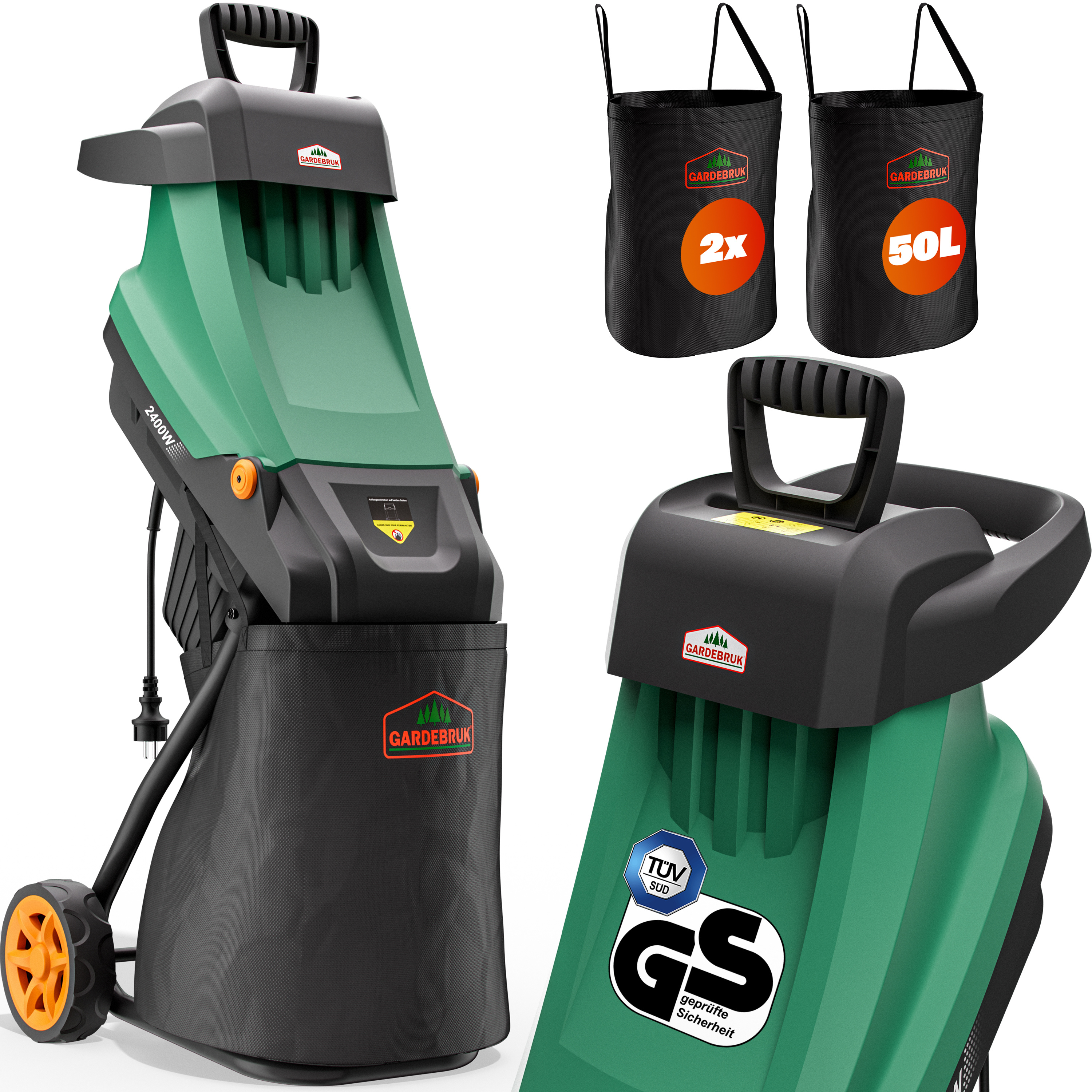 Electric Garden 2400 W, Max. Branch Thickness 45 Mm, 2x 50 Bags, Knife , Cutter