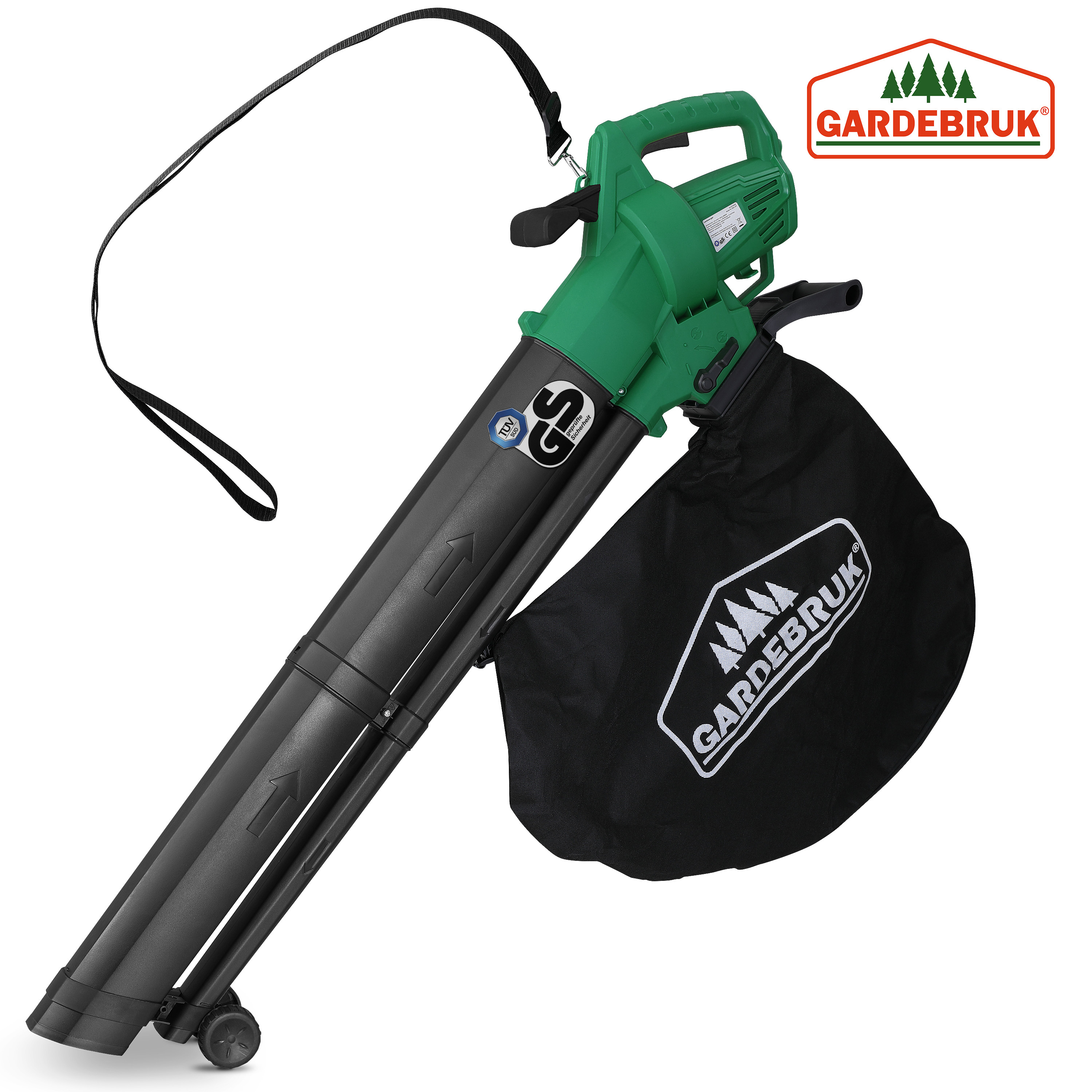 E-shop Elektro Laubsauger 3 in 1 3000W Schultergurt 270km/h Rollen 45L Fangsack Laubbläser Häcksler Gartensauger Grün