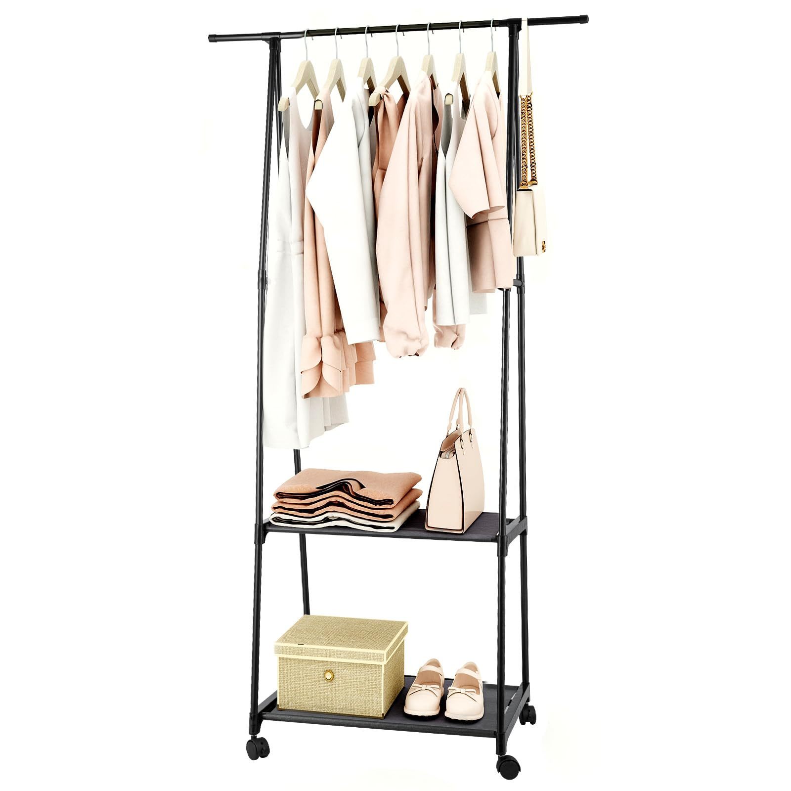E-shop Kleiderständer– Garderobenständer mit Kleiderstange und Ablagefläche, stabiler Stahlrahmen mit integrierter Schuhablage, ideal für Schlafzimmer,