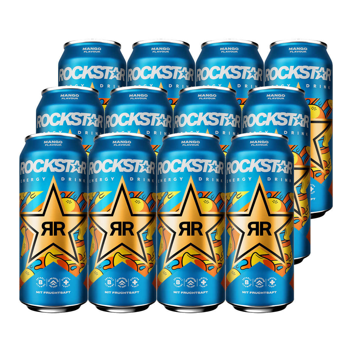 Rockstar Energy Drink Mango With Taurine And Guarana 500ml 12-pack