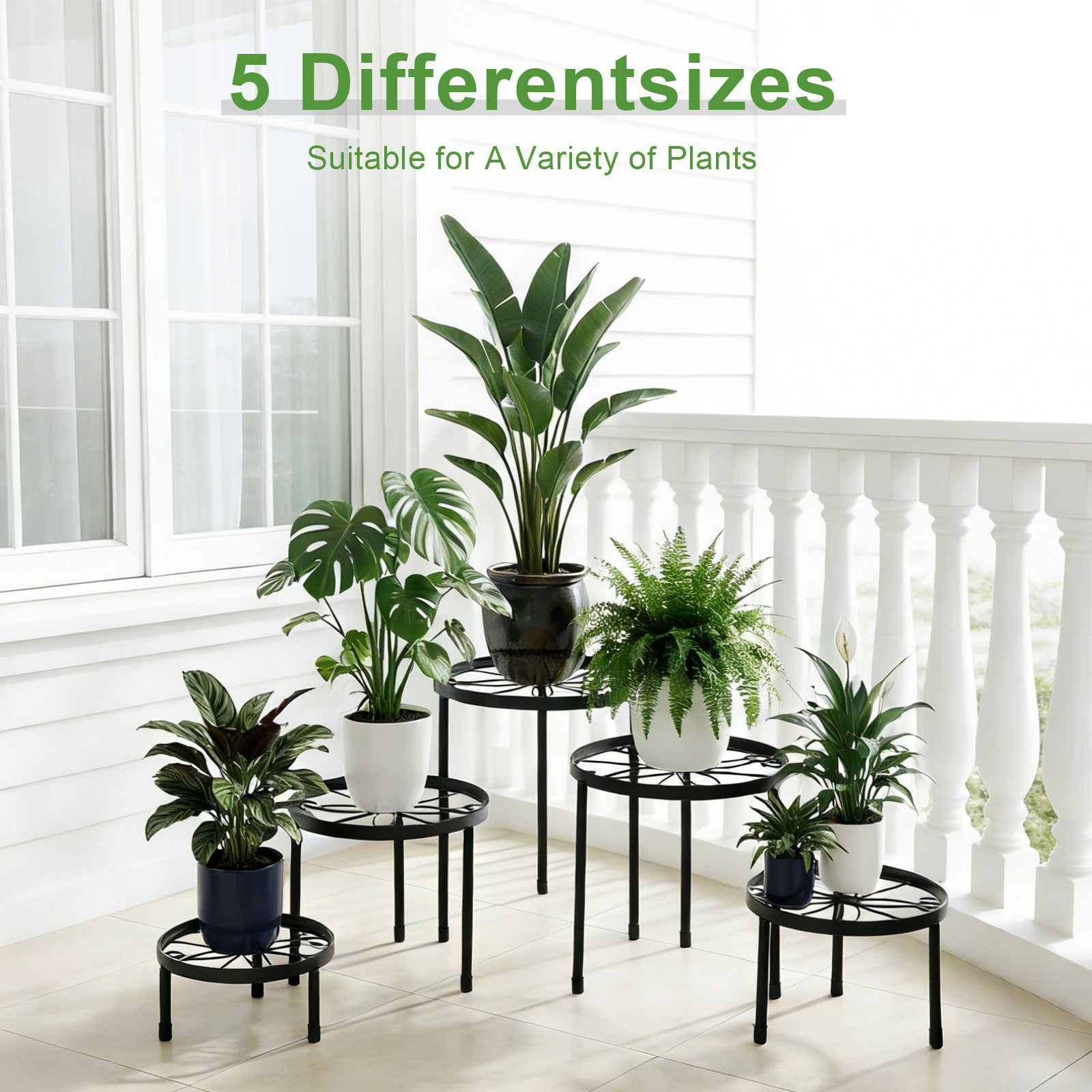 TEMU 5pcs Metal Plant Stands For Pots, Heavy-duty Black Iron Plant Holders Round Display Racks For Indoor And Outdoor Use, Suitable For Home And