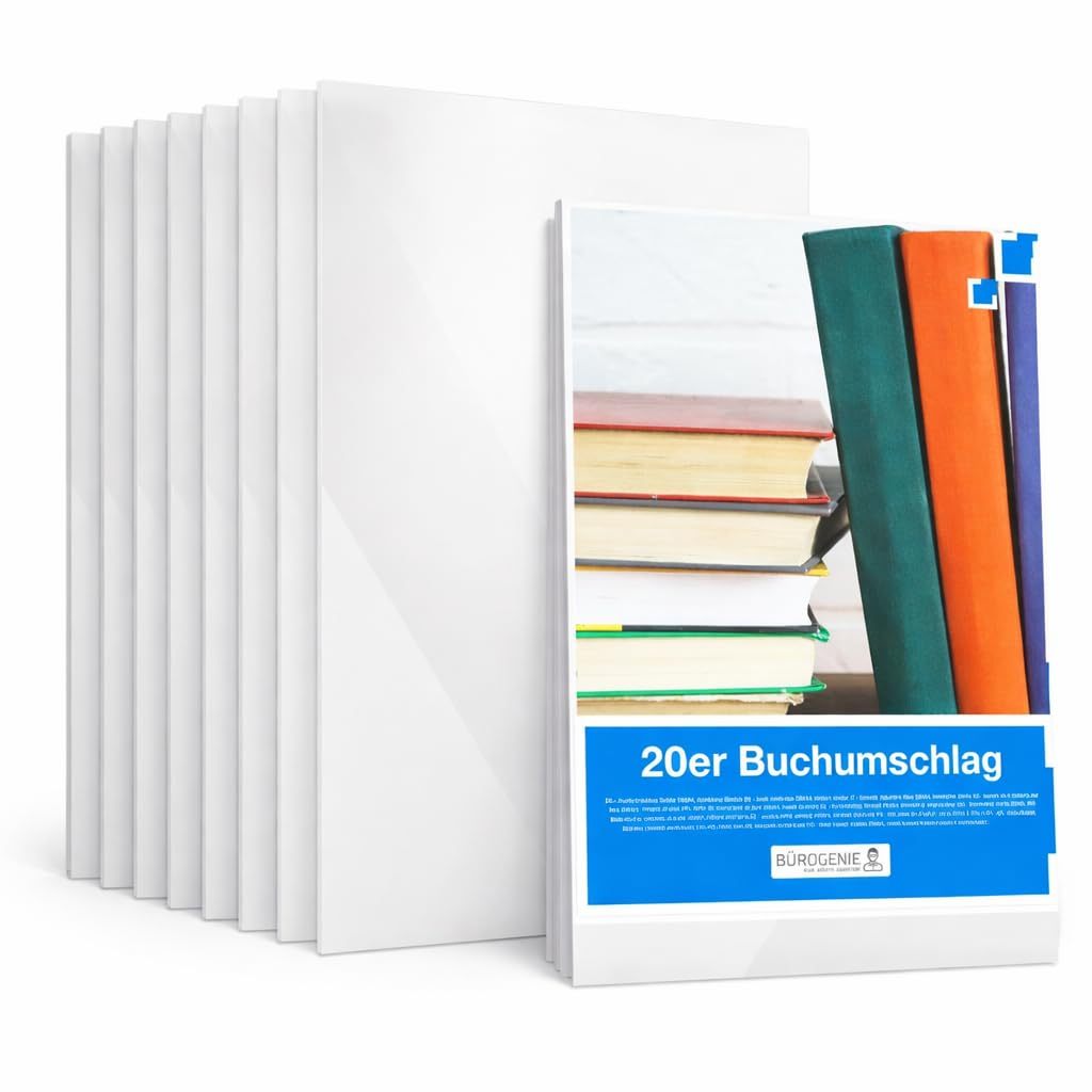 E-shop TK 20x Buchumschlag klar & transparent Umschlag & Hefthülle Buchschoner - DIN A4 – ideal für den Schutz von Büchern, Heften, Schulbüchern und