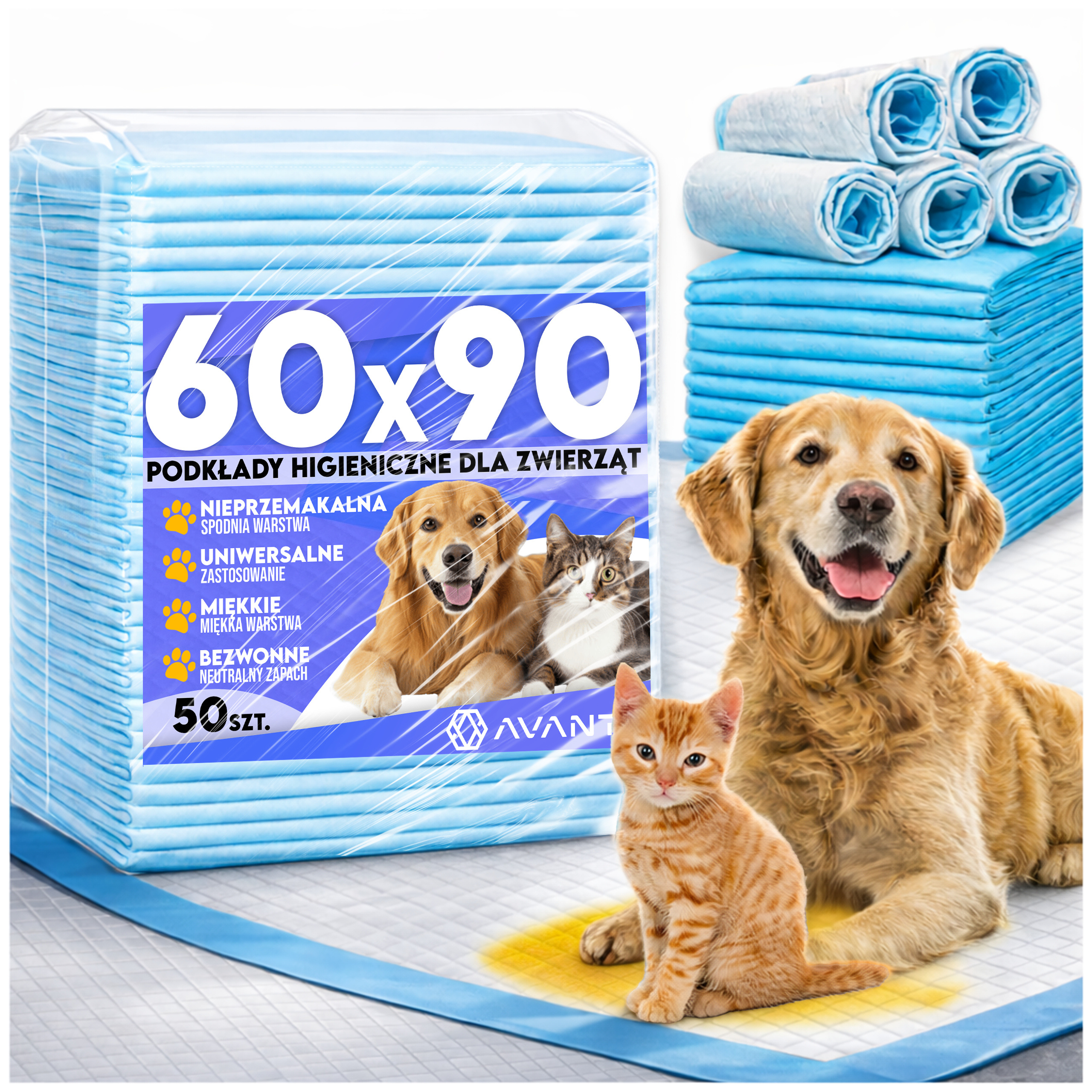 E-shop Hygienische Pipi-Unterlagen für Hunde und Katzen, zum Pinkeln und Wechseln, 60x90 cm, 50 Stück