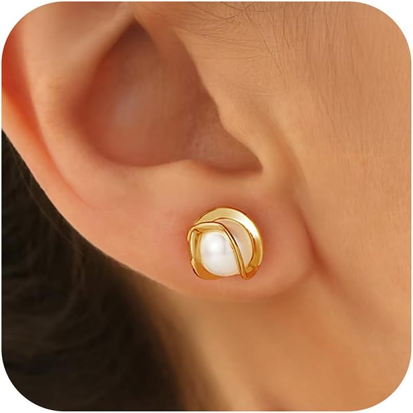 Image of Pearl Earrings 14k Gold Plated, Hypoallergenic Dangle Earrings Stud Earrings Hoop Earrings Hanging Stud Earrings Jewelry Gift For Women Ladies