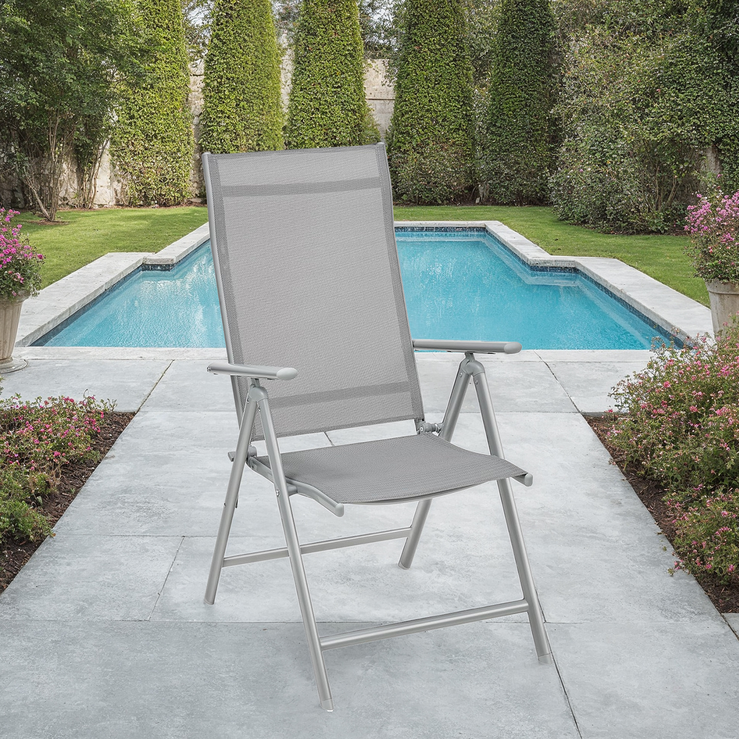 Garden Chair, Folding Chair Up To 150 Kg Loadable, With Metal Frame, Adjustable Backrest, Grey
