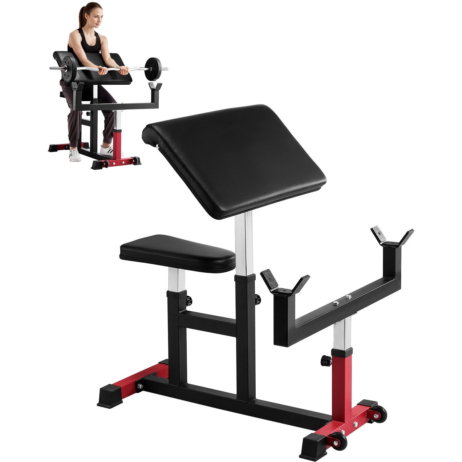 Image of Vevor Bench, Strength Training Biceps Machine, 440 Lbs Home Gym Equipment, Seated Arm Barbell Dumbbell Bicep Station, Adjustable Weight Benches For Home Gym