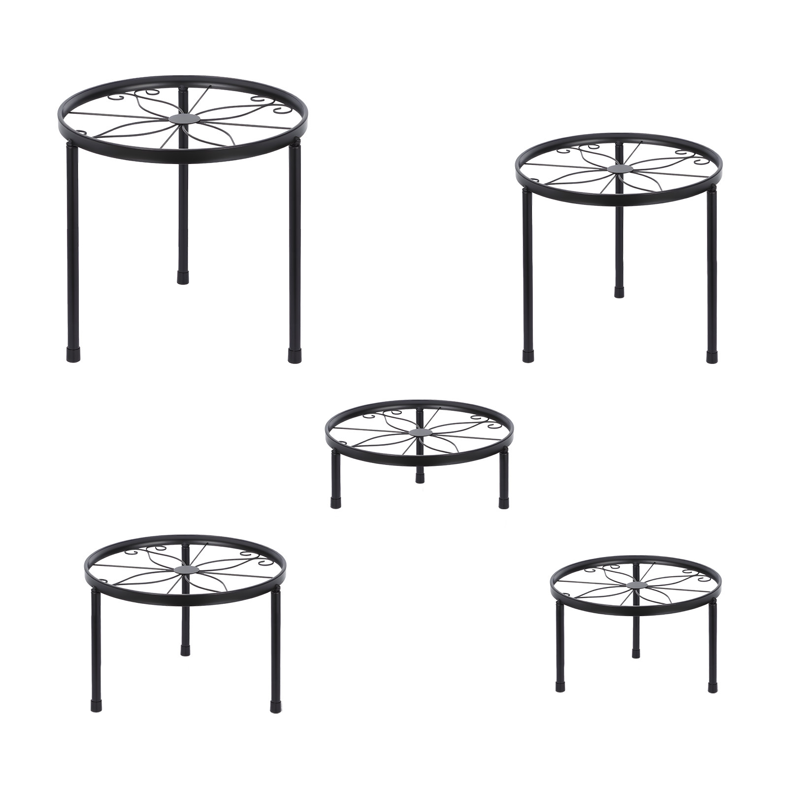 TEMU 5pcs Metal Plant Stands For Pots, Heavy-duty Black Iron Plant Holders Round Display Racks For Indoor And Outdoor Use, Suitable For Home And
