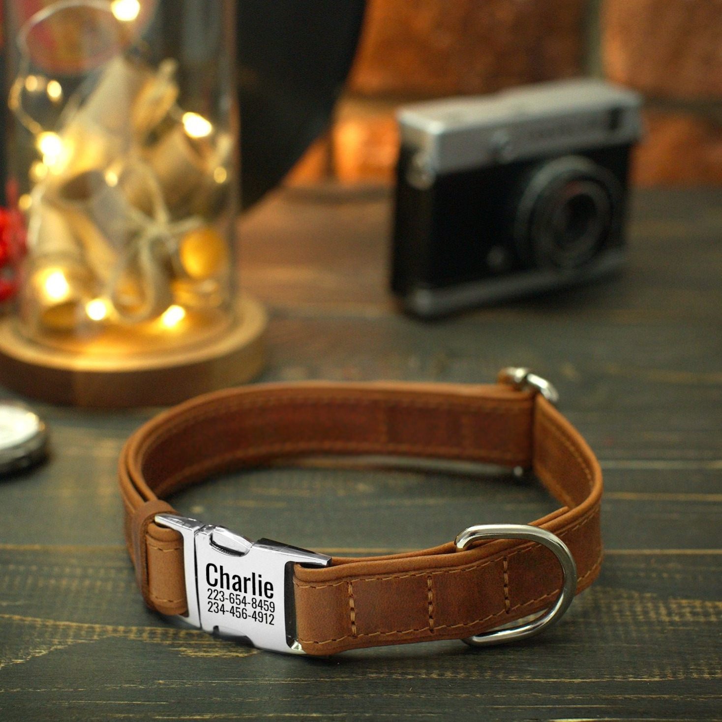 Personalized Leather Dog Collar With Engraved Metal – Handmade Adjustable Pet Collar With Custom Name & Phone Number – Soft Padded Collars For Small Medium Large Dogs Puppy