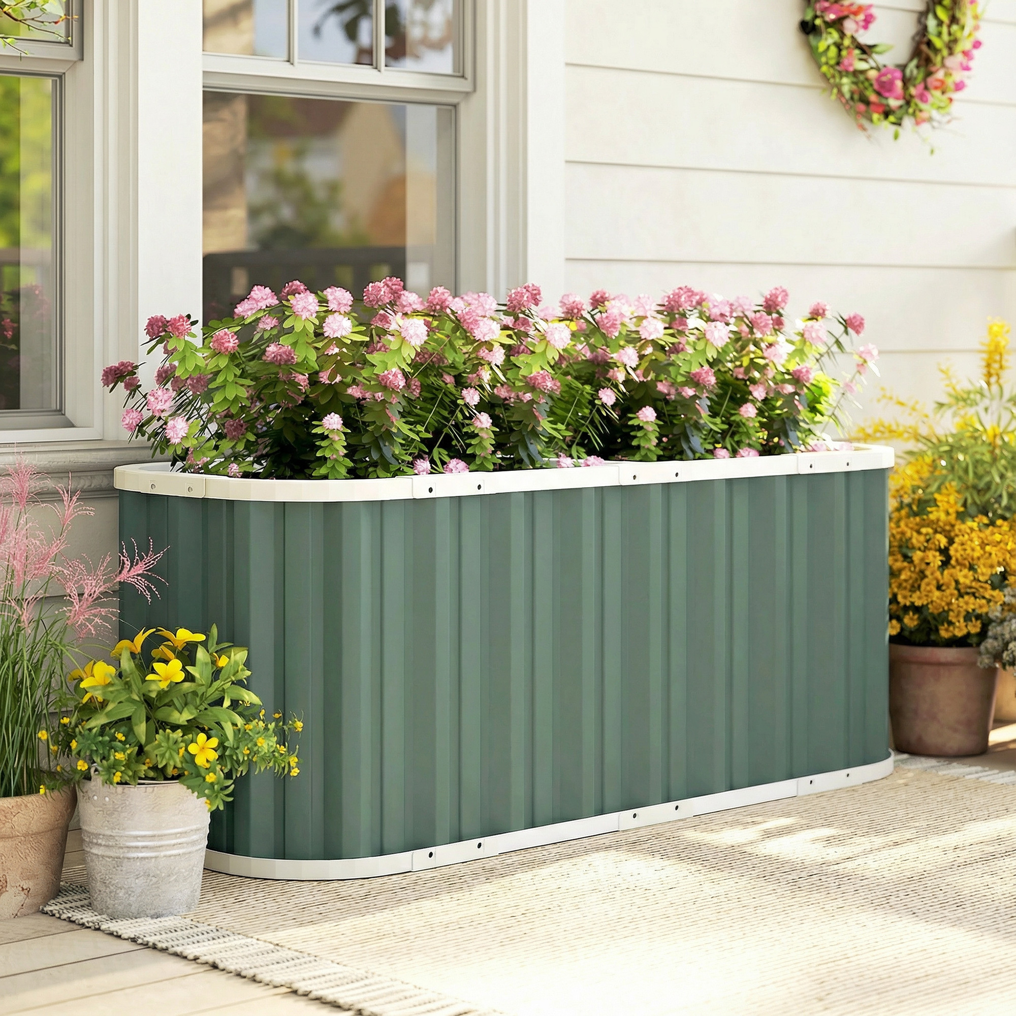 Metal Raised Garden Bed 136 X 53 X 61 Cm, Deep Garden Bed With Protective Edges, Plant Labels, Gloves, Bed With Open Base, Easy Assembly Planter Box For Garden And Balcony