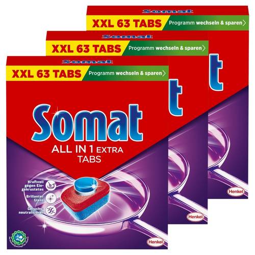 extra geschirrspültabs 3×63 stück – 189 tabs, kraftvolle reinigung, mit klarspüler- und salzfunktion