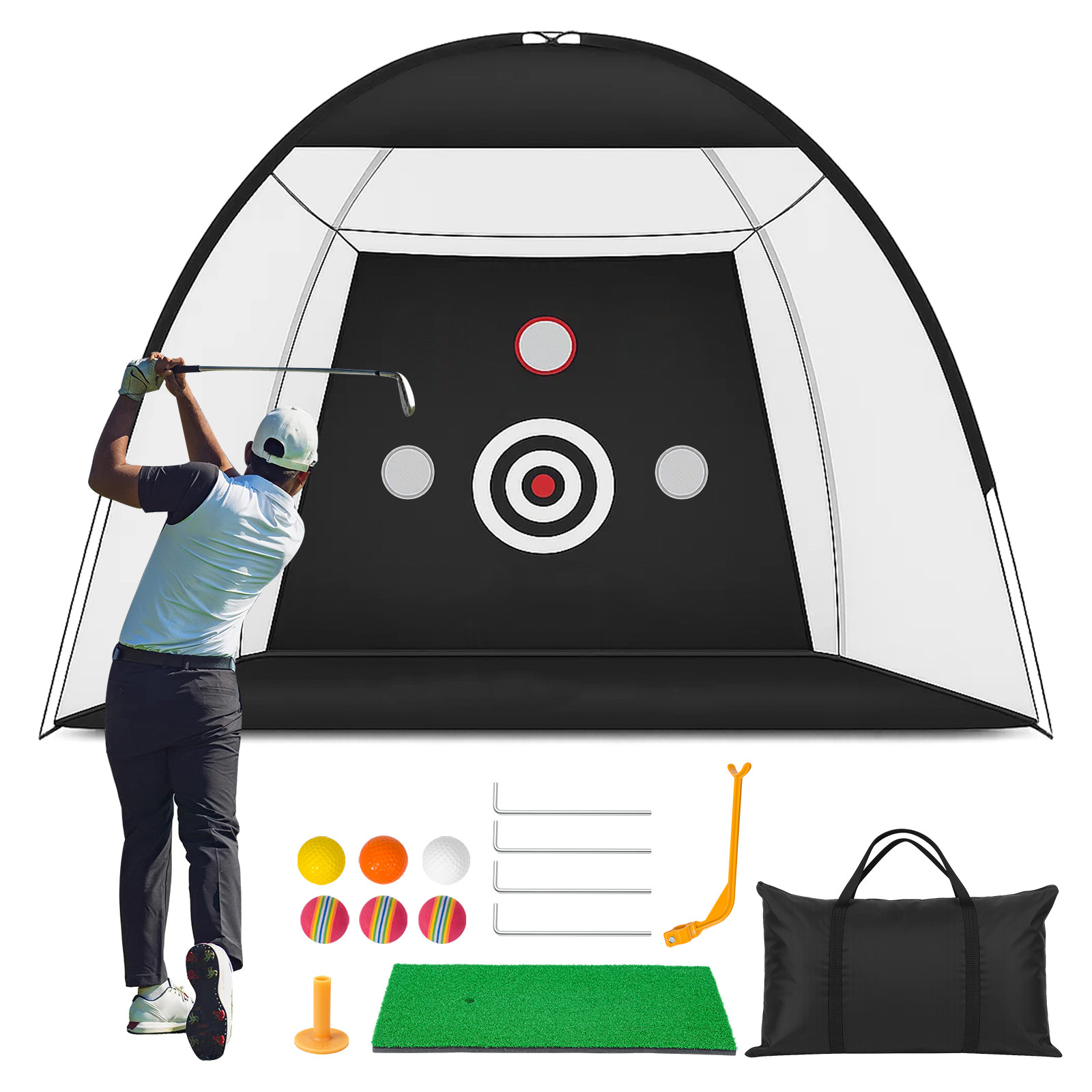 Image of This Golf Practice Net Set Includes A Practice Mat, 303 X 207 X 186 Cm Golf Balls And A Tee. Foldable, Portable And Suitable For Golf Training In Indoor And Outdoor Areas.