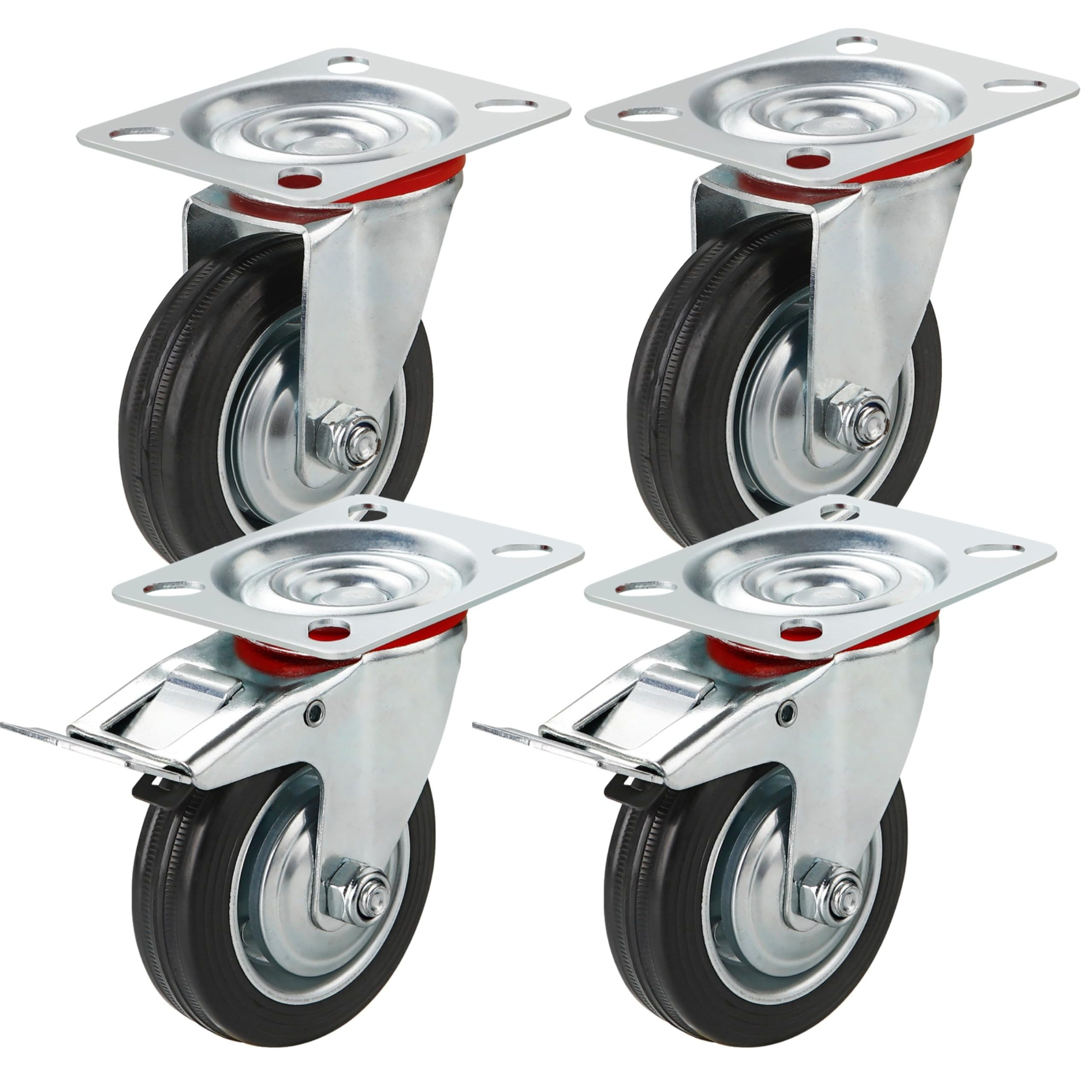 Image of 4x Heavy-duty Casters With To 400 Kg Load Capacity - Steering Casters - Casters With Brakes - Furniture Casters (4x Steering Casters ∅7.5 Cm)