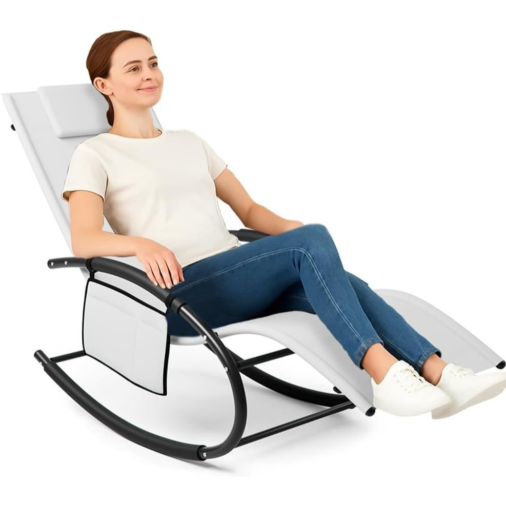Bakaji 0 Gravity Rocking Garden Recliner, Fabric Sun Lounger With Headrest, Outdoor And Indoor Armchair, Balcony, Patio, Terrace