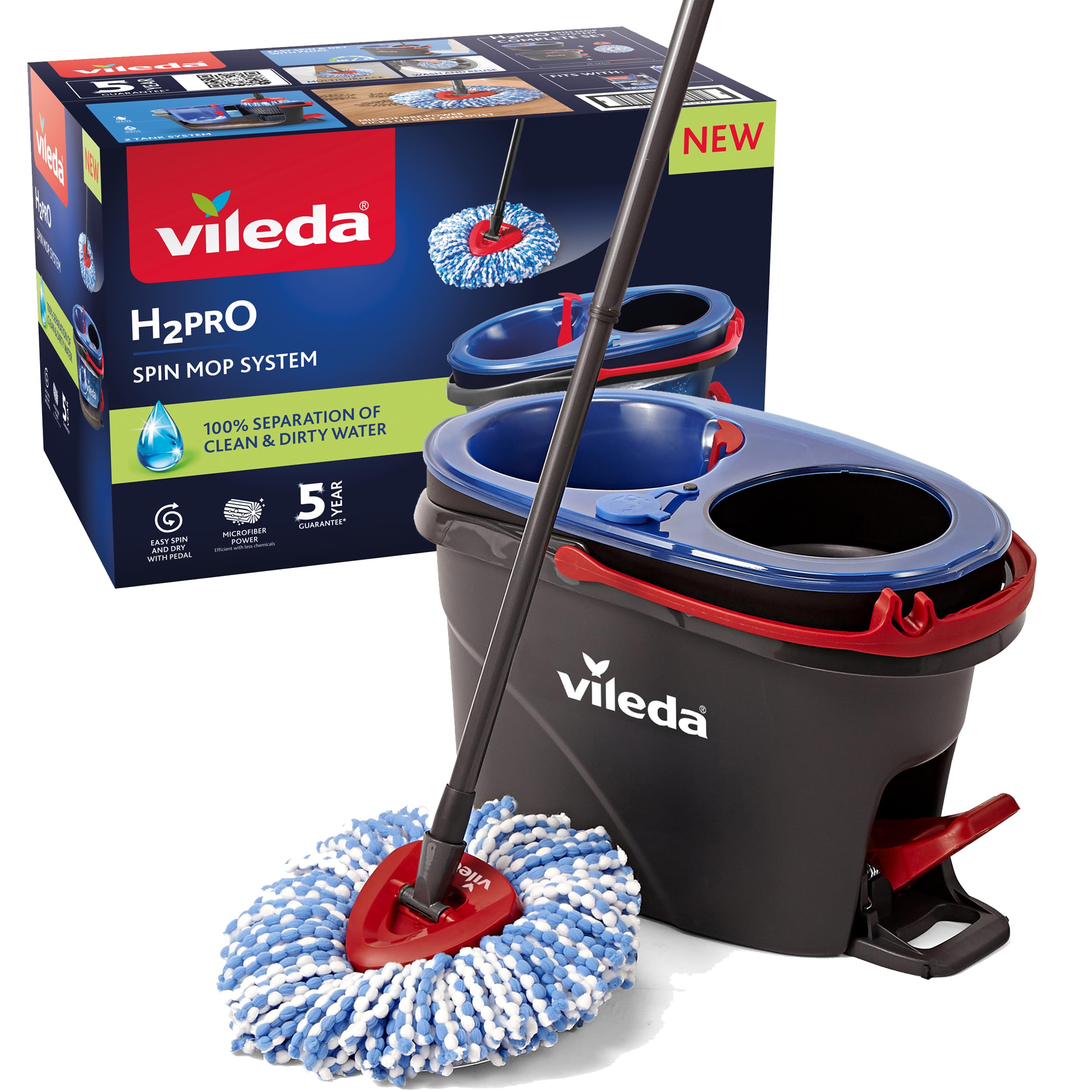 TEMU Système de nettoyage de sol Vileda Spin Mop avec centrifuge | Séparation propre et sale | Système à réservoirs | Essorage facile avec pédale |