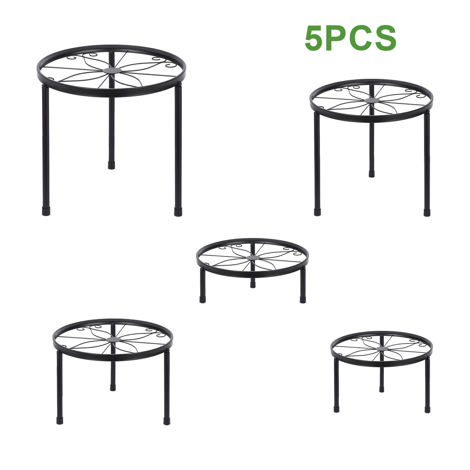TEMU 5pcs Metal Plant Stands For Pots, Heavy-duty Black Iron Plant Holders Round Display Racks For Indoor And Outdoor Use, Suitable For Home And