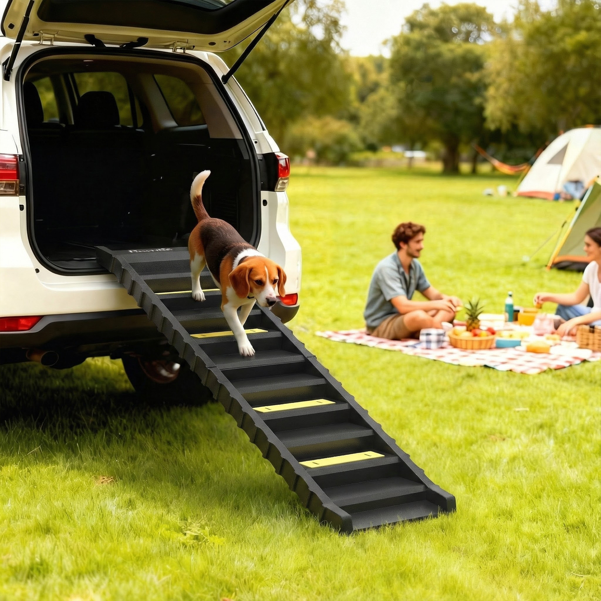 Folding Dog Ramp Car & Suv Non-slip Entry Aid For Trunk, 154x40cm, Dog Car Ramp For Large & Small Animals Up To 68 Kg Black