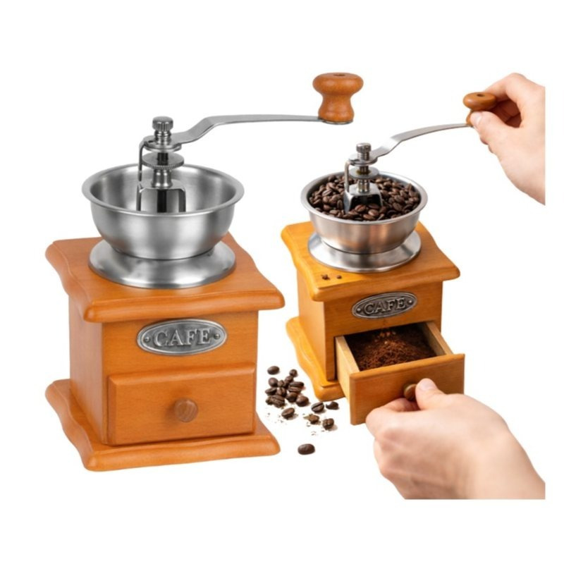 Handheld Wooden Coffee And Spice Grinder, Solid, Traditional, And Powerful