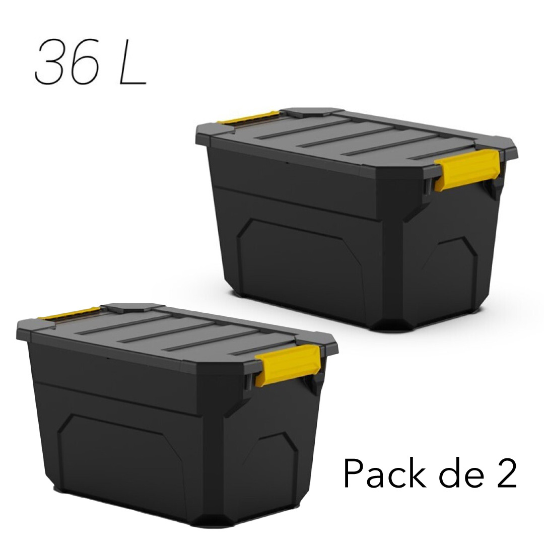 TEMU PLASTIKEN Pack de 2 Cajas Cargo Negra 36 Litros – Estanqueidad, Impermeable y Resistente