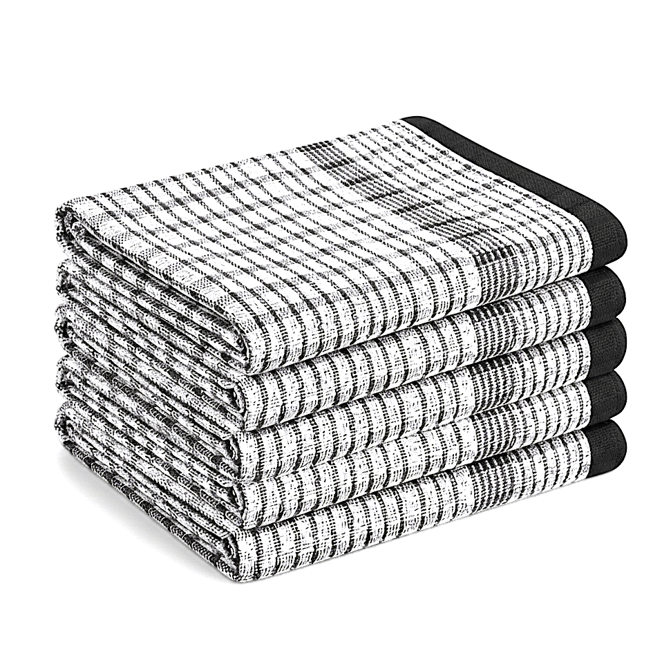 TEMU Checked Tea Towels Dish Cloths Pack Of 5 Cotton Towels Quick Dry Large Size 50x75cm