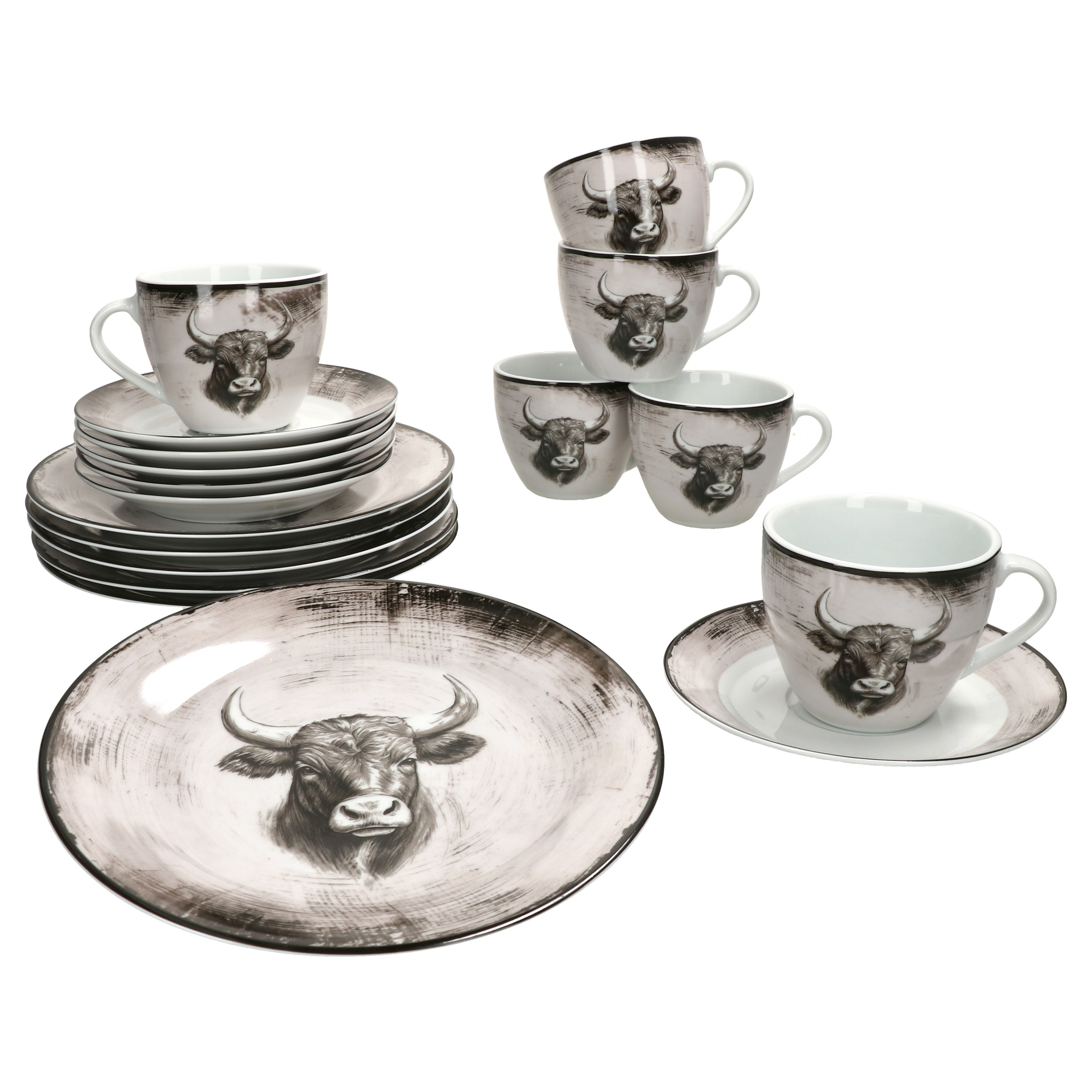 Bull 18pcs Coffee Set Country House Dishes Cup Saucer Plate Cow