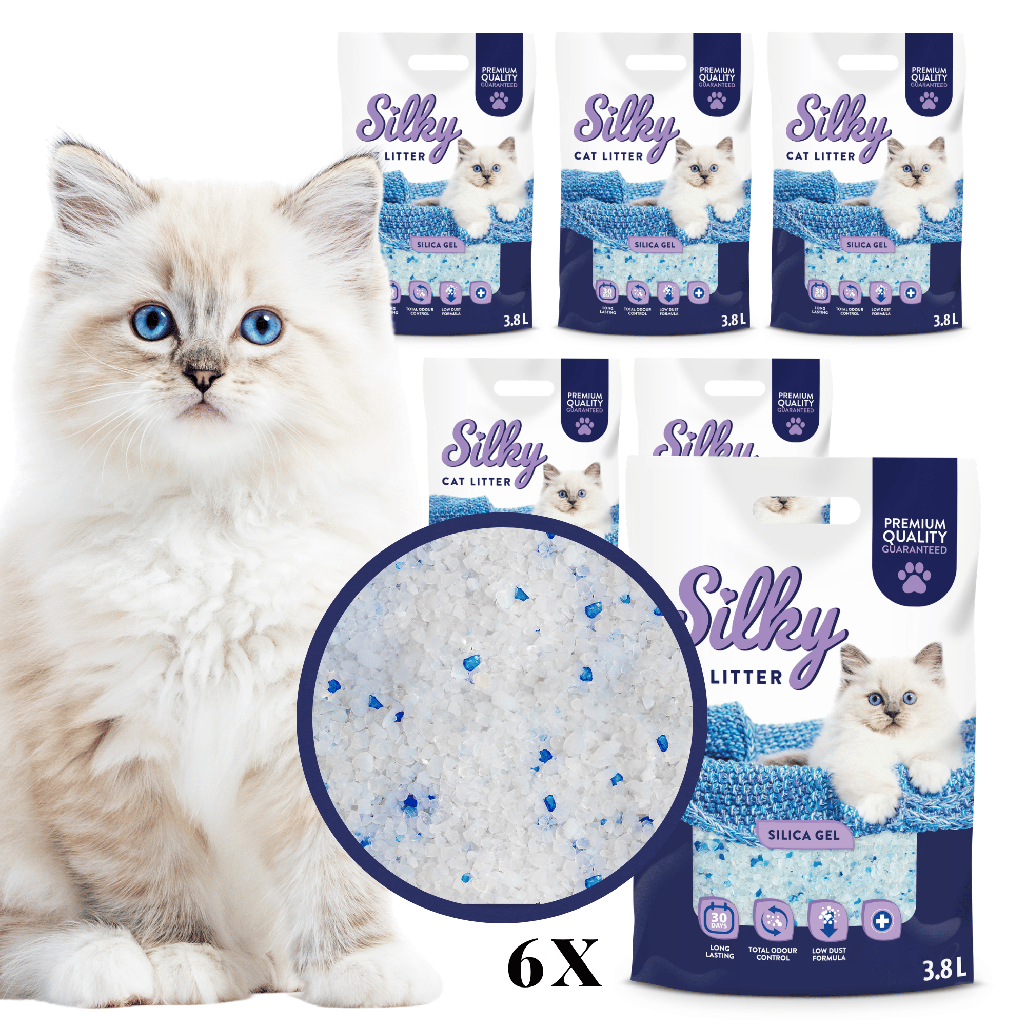 Image of Silicone Cat Litter Silky 3.8l, 6pcs Set, Fraction 1-8mm, Dust-free