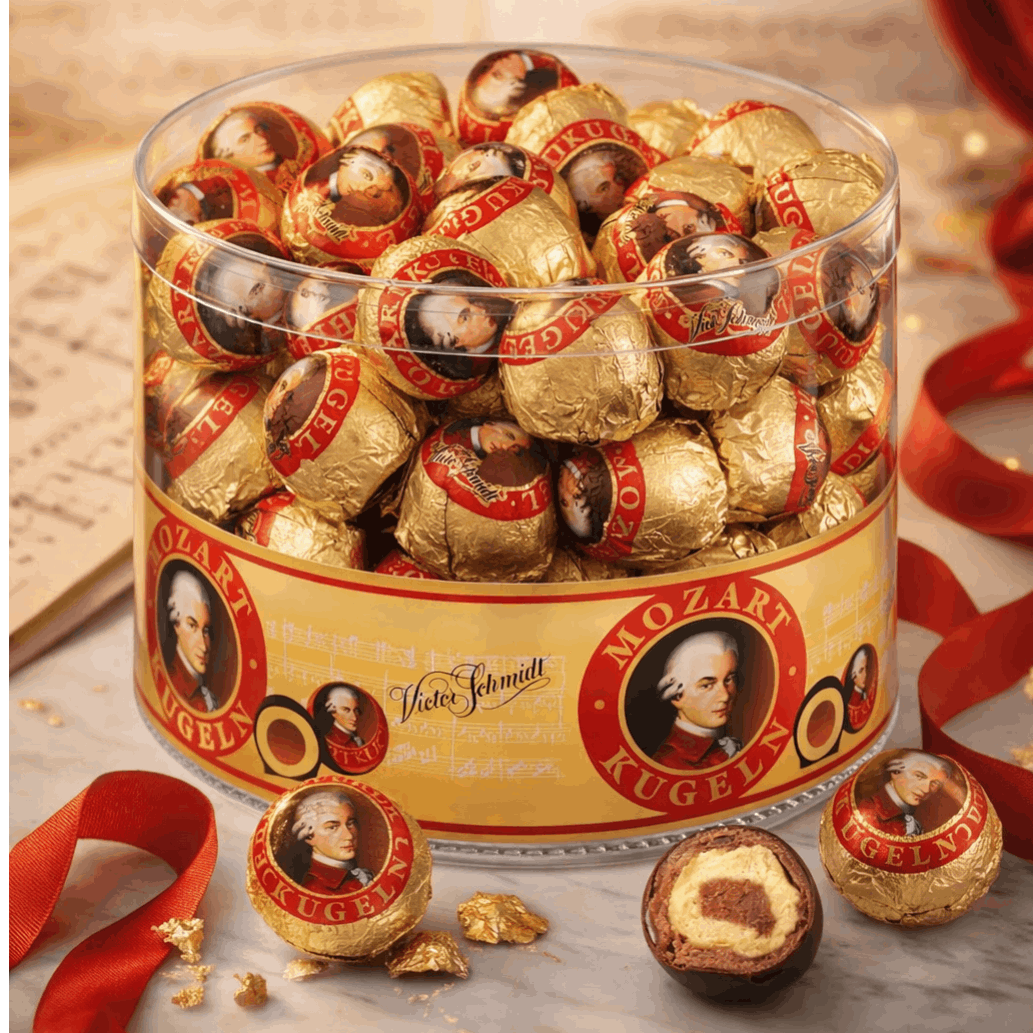 E-shop Victor Schmidt Mozartkugeln – Pralinen mit feinem Marzipan & Nougat – Edle Geschenkidee & Genussmoment – 825g