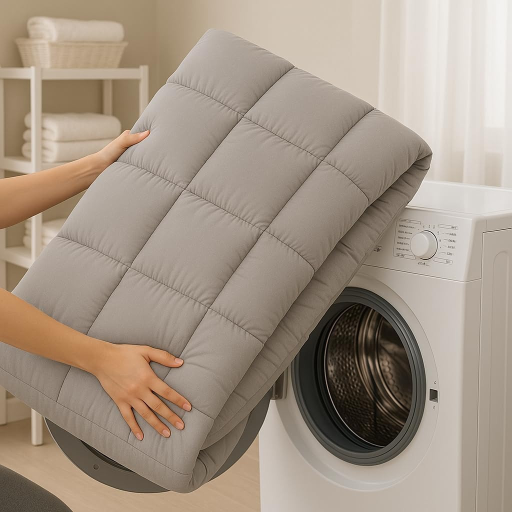 1pc Extra Thick Grey Mattress Topper, Overfilled with 10cm/ 4Inch Microfiber Filling with Deep Pocket, Plush Soft Pillow Top Mattress Topper Anti-Shift & Even Weight Distribution Single/Double/King/Super King All UK Bed Sizes