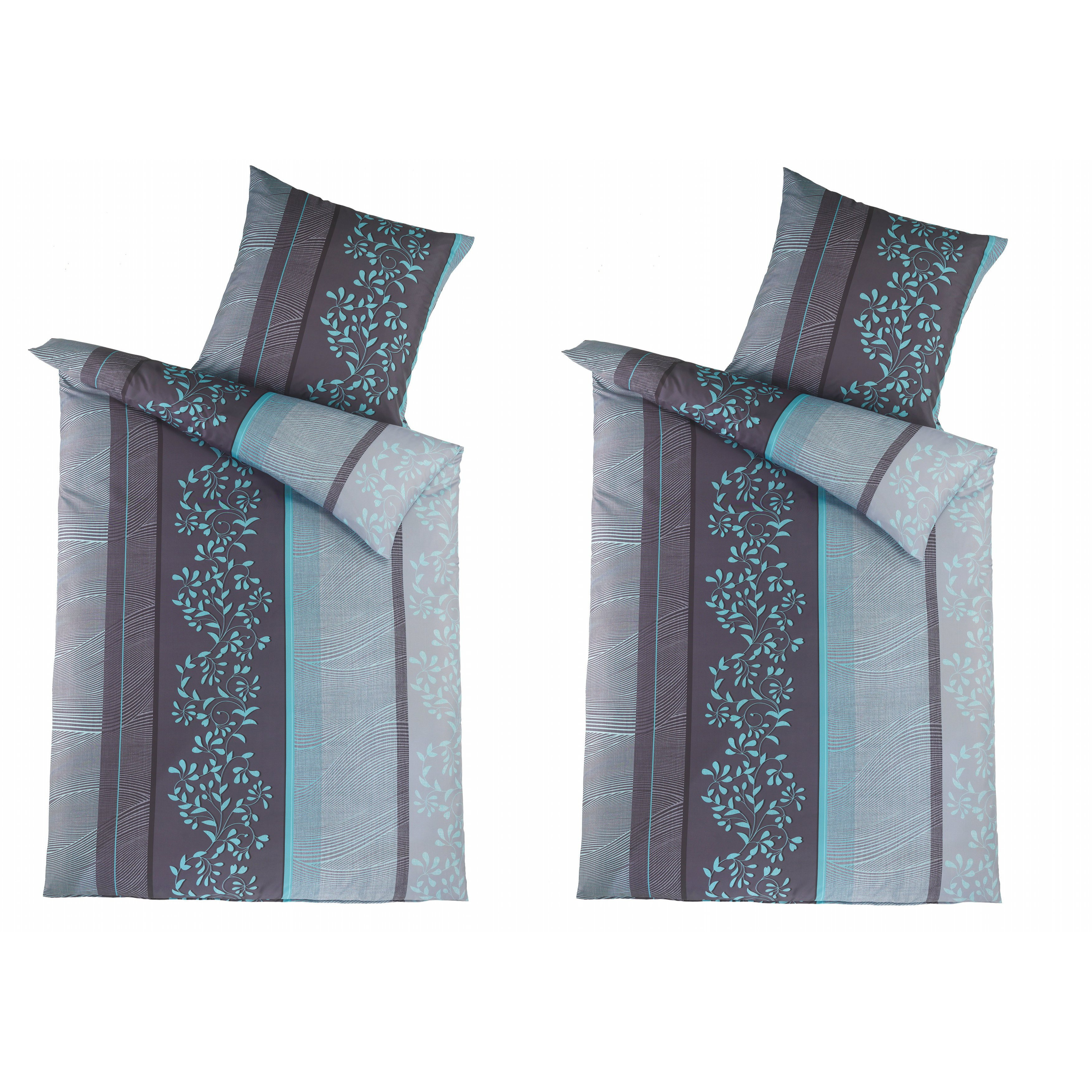 Image of Elegant Microfiber Bedding Set With Floral Vine Ornaments In Turquoise, Lightweight Spring-summer Bedding, 4-piece Savings Set With Zipper, 2x 135x200 Cm + 2x 80x80 Cm