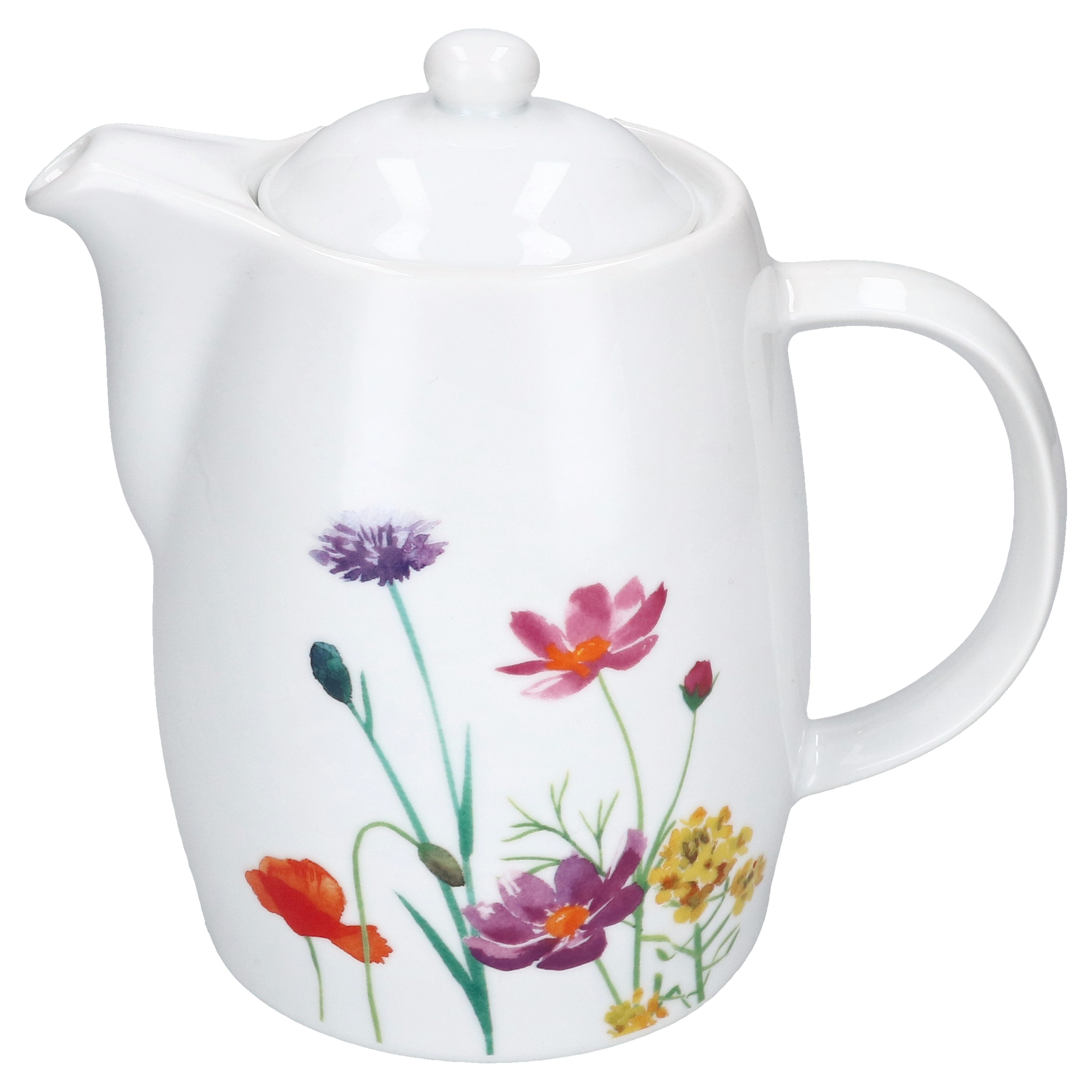 Marie Pot 850ml With Lid, Porcelain For Tea & Coffee, Colorful Flowers