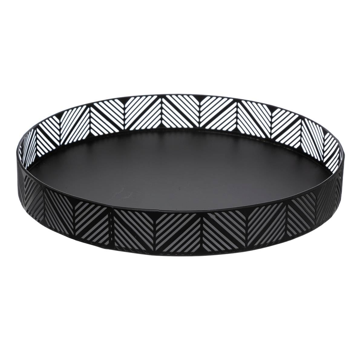 E-shop Metall Schwarzer Plateau Korb mit Fransen D 30 Cm