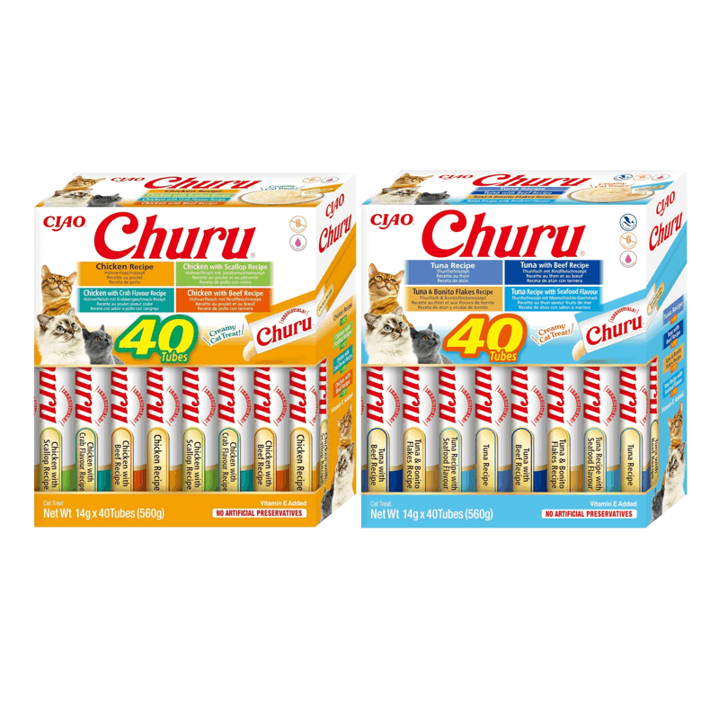 TEMU Mega Pack 80 uds Churu para Gatos (2 Cajas) - Mix de Pollo y Atún - Snacks sin