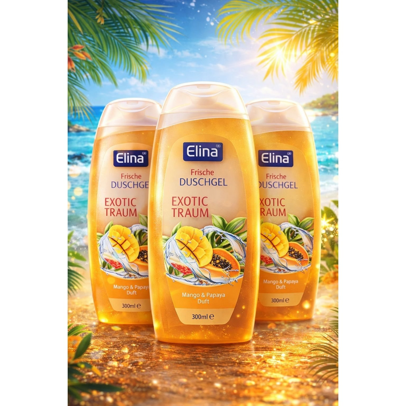 Elina With Gel Fruit Care 3x300ml Mango & Papaya Scent Orange Moisturizing