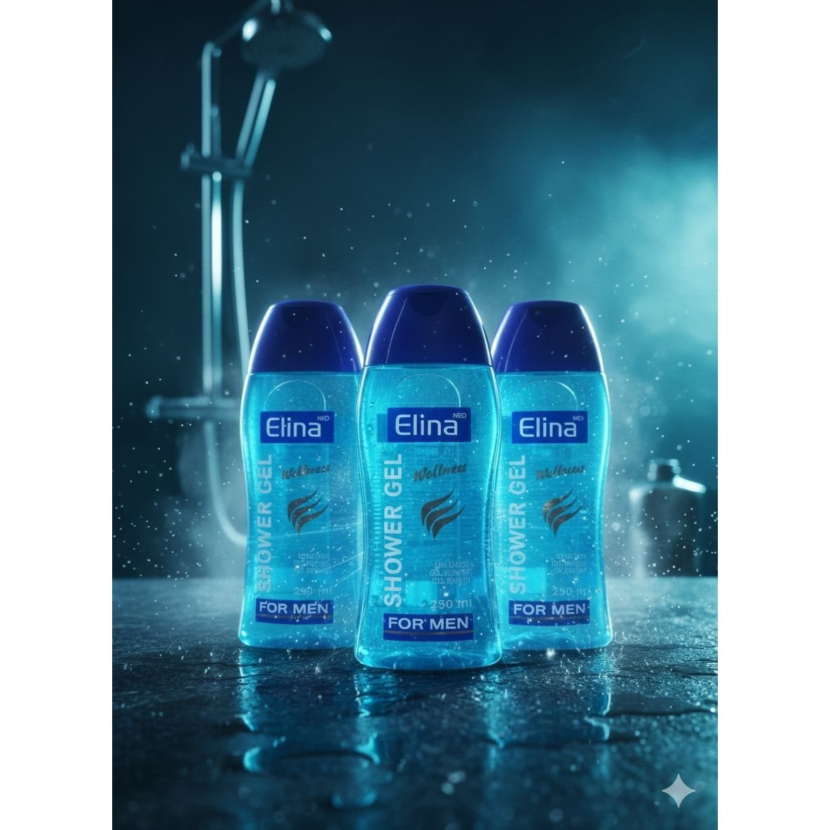 Image of Elina With Men' Special Shower Gel 3x250 Ml Shower Gel For Men Blue, Designed For The Needs Of Men With An , Pampering Scent.