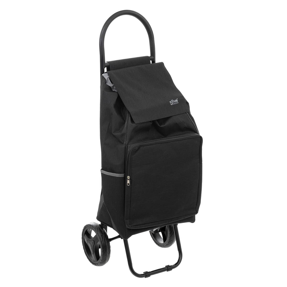chariot de course 2 roues   métal noir 40l -   - poches zippées - compartiment   - sac amovible - rangement  