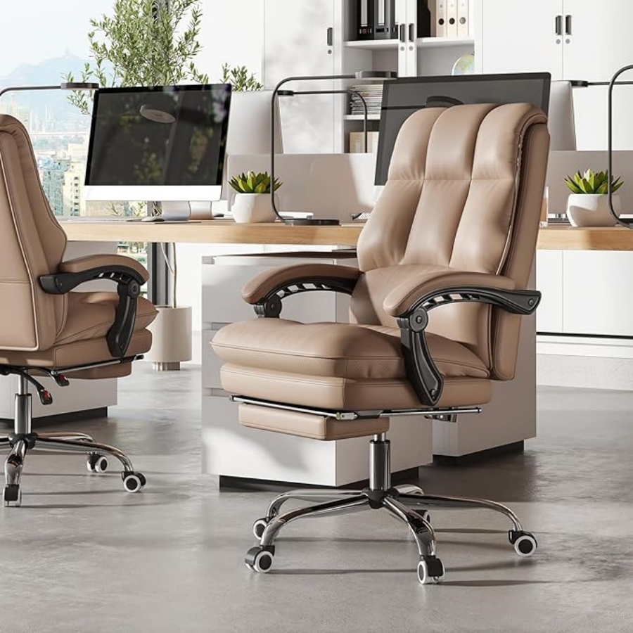 Office Chair With Retractable Footrest, 155° Reclining Backrest, Adjustable Armrests And Seat, Seat