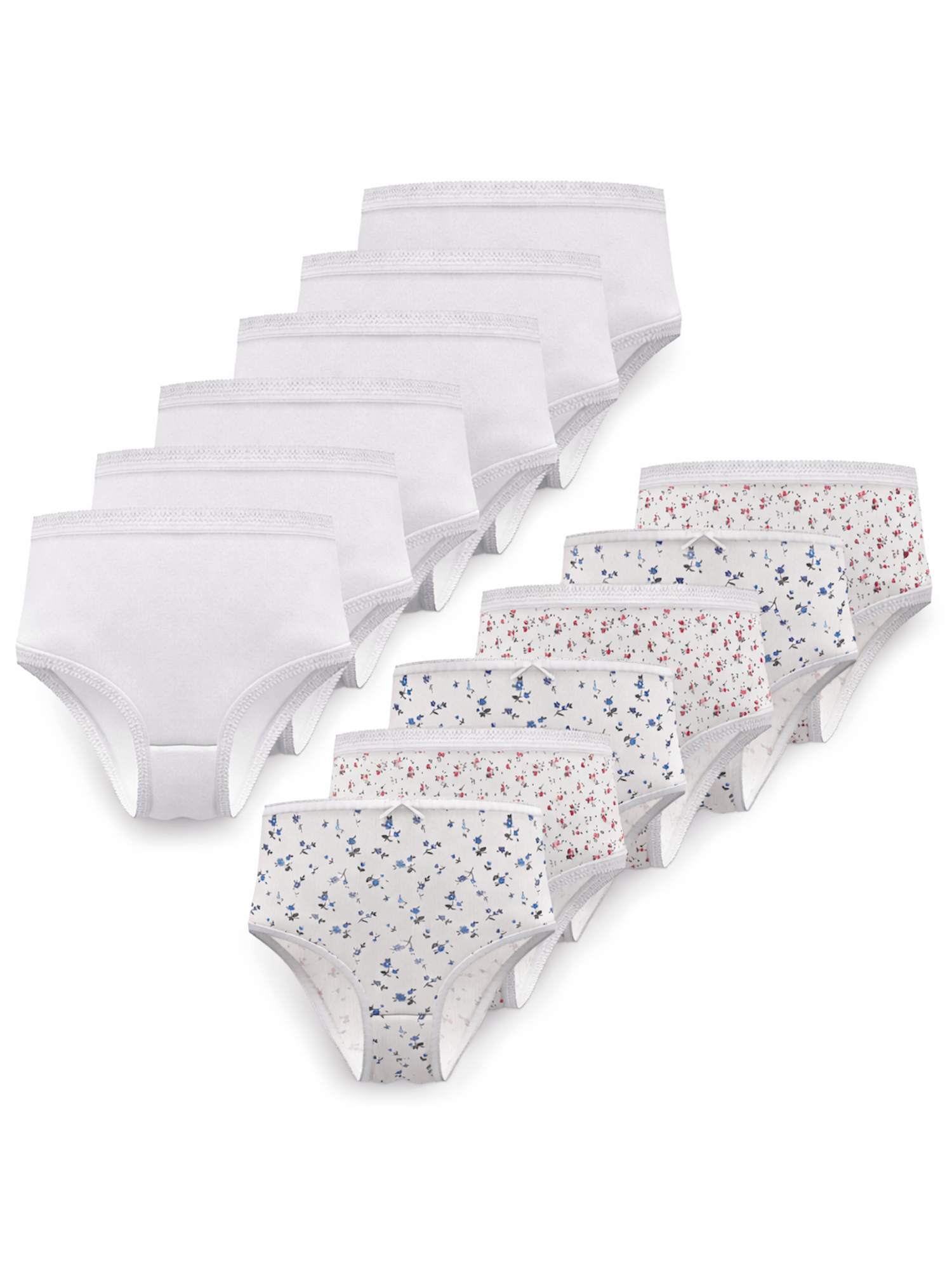 12 Pack Ladies Knickers 100% Cotton - Full Briefs for Women - Womens Knickers In White, Black, Pastel Colours, or Floral Print - Soft, Comfortable, Stretch Womens Underwear with Elastic Waist