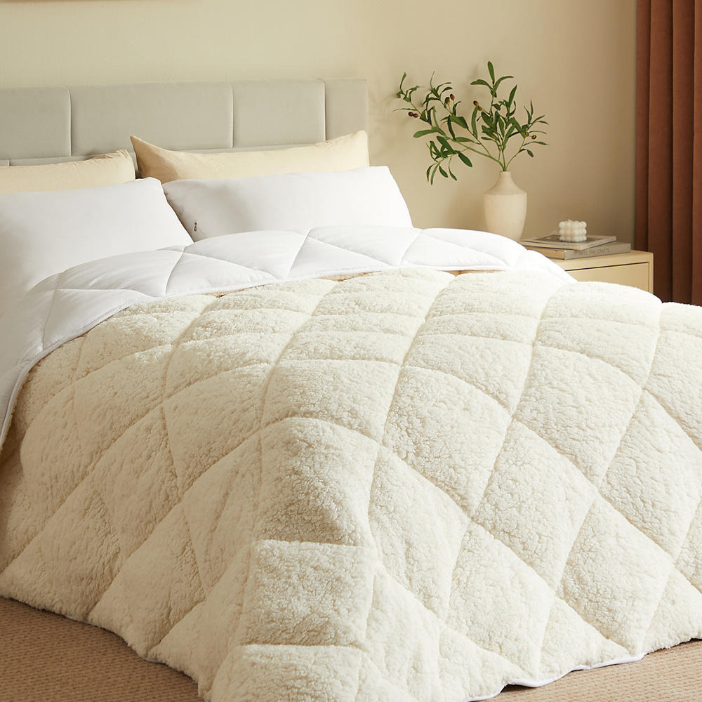Reversible Sherpa Duvet For , 450 Gsm Filling, Sherpa & Smooth Microfiber Sides, Breathable And Machine Washable