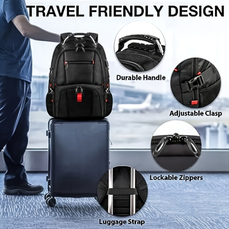 travel laptop backpack large 48  3 inch work computer rucksack for men tsa   backpack college business laptop bags for daily   and travel details 6