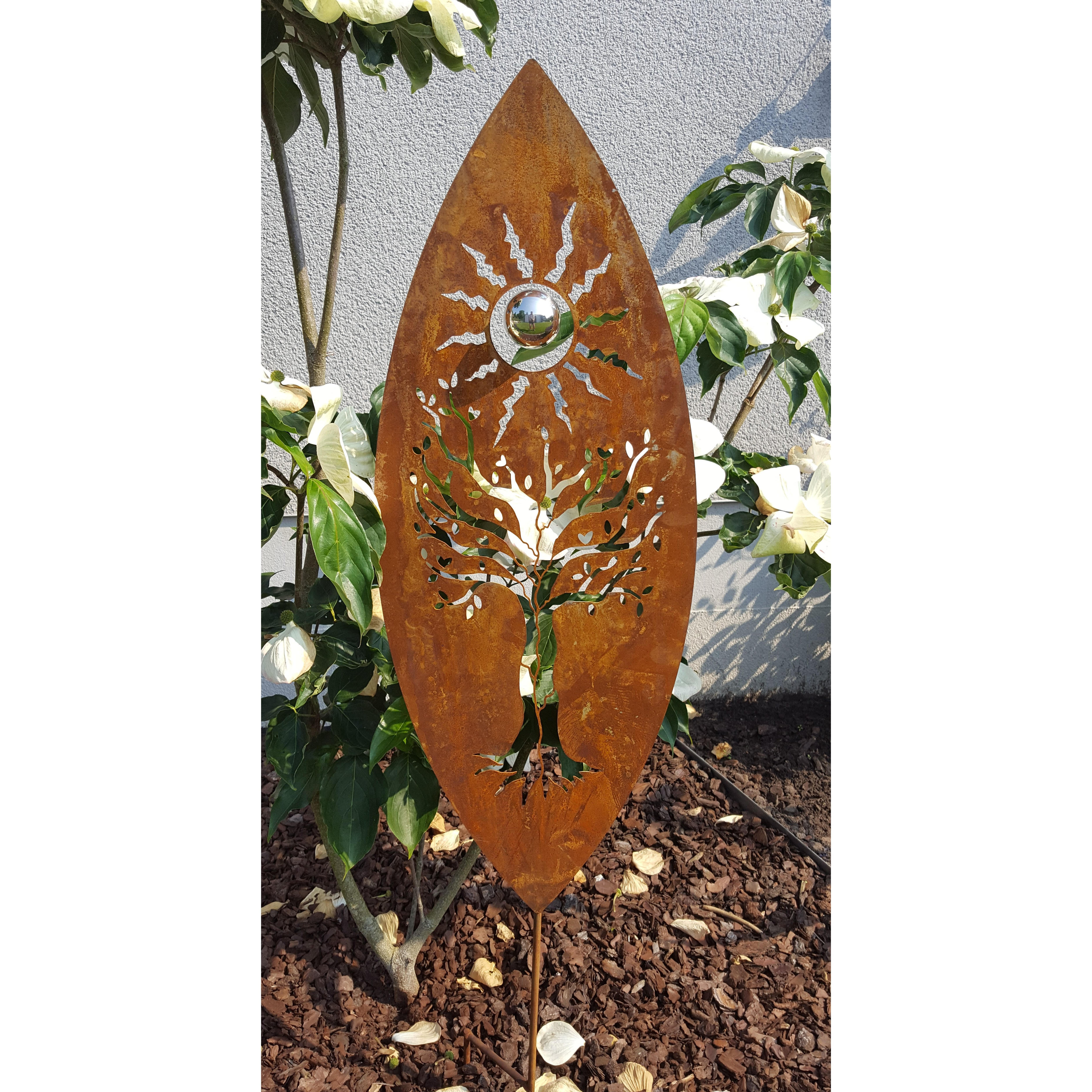 Image of Oval Garden Stake From Corten Steel, Bed Stake, Garden And Terrace Decoration, Flower Decor, Ornamental Sphere, Garden Decor, Bed Decoration, Trellis, Rust Steel, Rust Effect, Brown