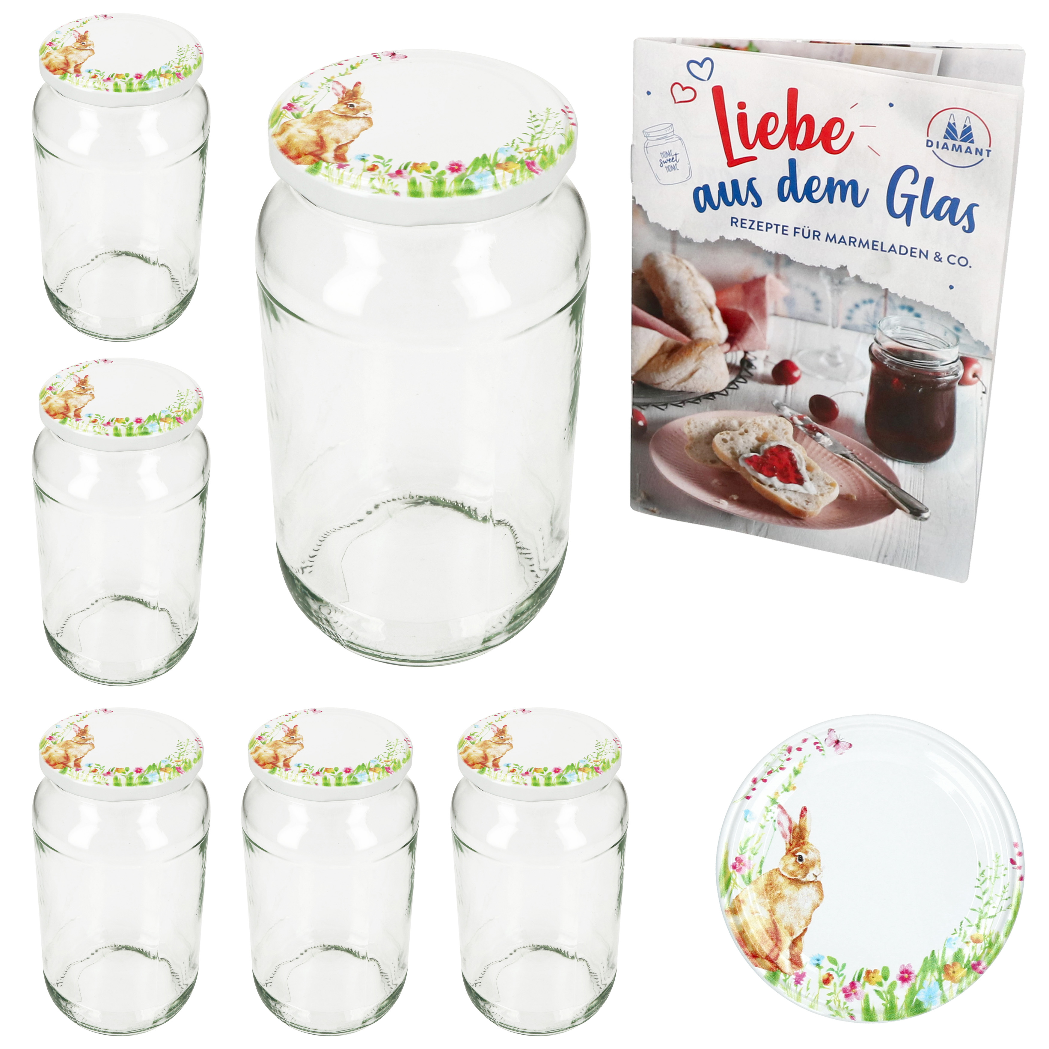 6-piece Set Falling Jar 1062ml Canning Jar Easter Joy Lid Easter Booklet
