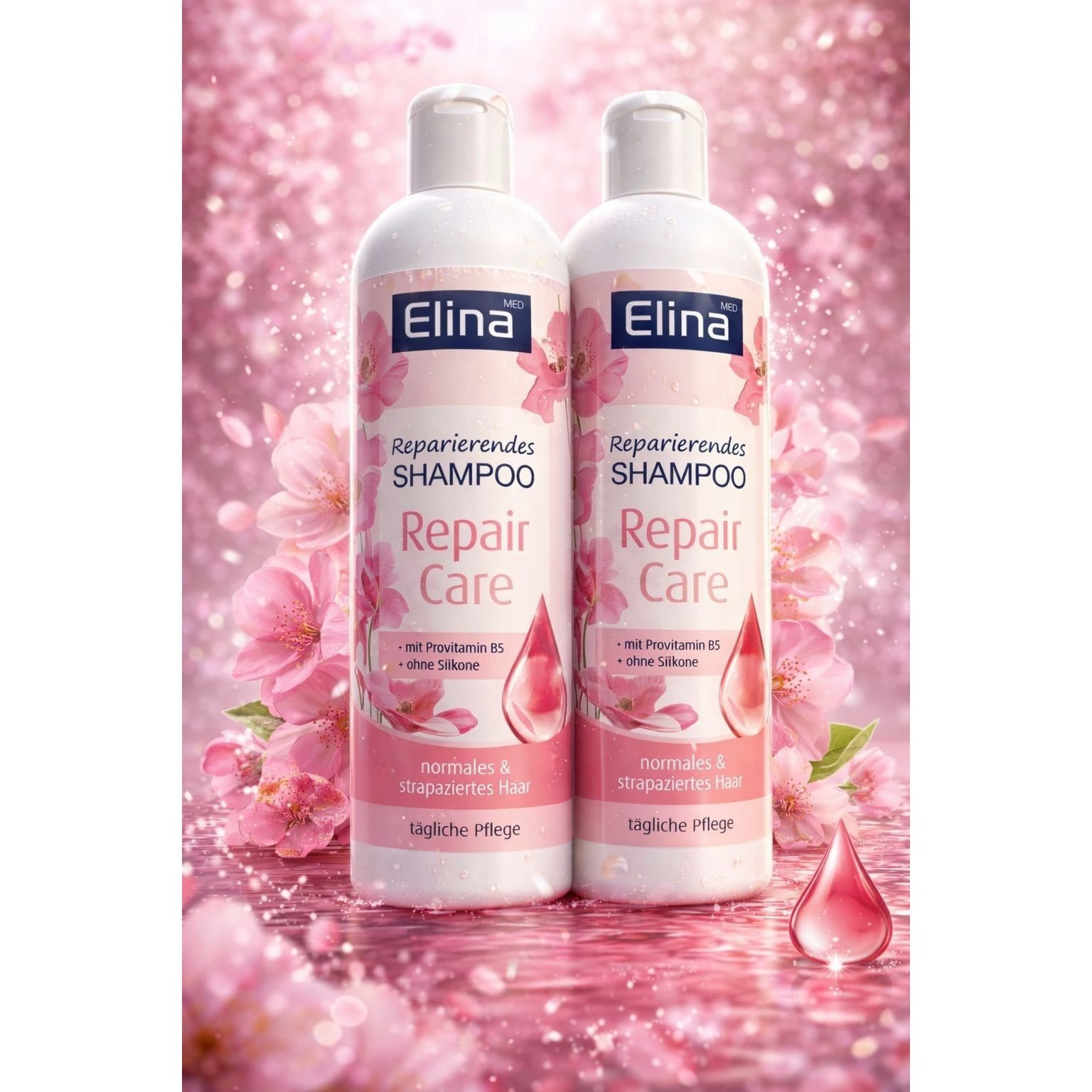 Image of Elina Med Hair Shampoo With Provitamin B5 Edition 2x500ml Bottle Repairing Shampoo Without Silicones With Collagen And Urea For For Normal And Damaged Hair
