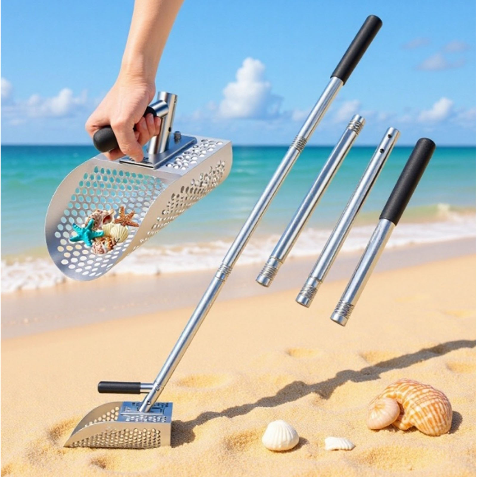 Image of Long Handle Sand Scoop Heavy Duty Stainless Steel Metal Detector Scoop With Long Handle Metal Detecting Shovel Used For Underwater Beach Soil Metal Detection And Excavationr